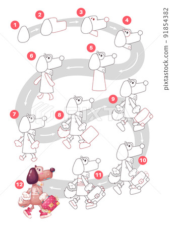 Cartoon character animal banker dog - drawing tutorial Cartoon character animal banker dog - drawing tutorial 91854382