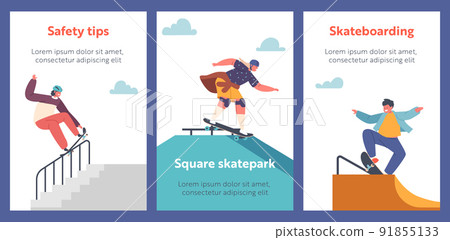 Children Skating in City Park Cartoon Banners. Teen or Preteen Kids Skaters on Longboards, Boys and Girls Urban Culture Children Skating in City Park Cartoon Banners. Teen or Preteen Kids Skaters on Longboards, Boys and Girls Urban Culture 91855133