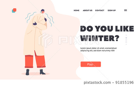 Winter Landing Page Template. Elderly Freezing Female Character in Warm Clothes Shivering due to Low Minus Temperature Winter Landing Page Template. Elderly Freezing Female Character in Warm Clothes Shivering due to Low Minus Temperature 91855196