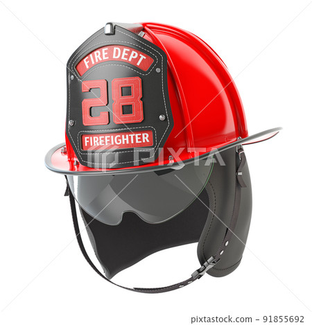 Fire fighter fireman helmet isolated on white. Fire fighter fireman helmet isolated on white. 91855692