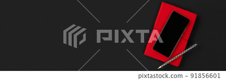 Flat lay top view mockup with smartphone and note pad. Black friday sale Flat lay top view mockup with smartphone and note pad. Black friday sale 91856601