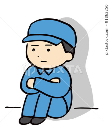 A man in work clothes with a depressed and gloomy expression A man in work clothes with a depressed and gloomy expression 91862250