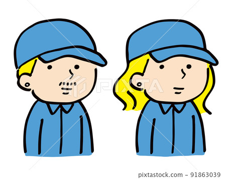 Men and women in work clothes with blonde hair and piercings 91863039