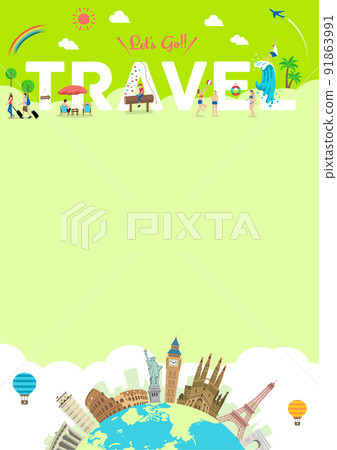 "Let's go Travel" Travel and leisure motif vertical poster template illustration 91863991