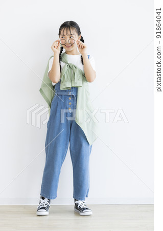 Plain clothes portrait of teenage girl junior high school high school student 91864041