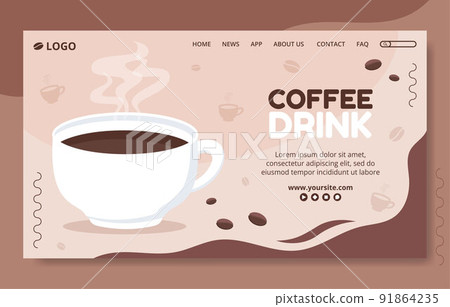 Coffee Cup Social Media Landing Page Template Flat Cartoon Background Vector Illustration 91864235