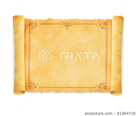Old tattered paper (horizontal) Medieval European style frame / frame (design space / copy space) 91864726