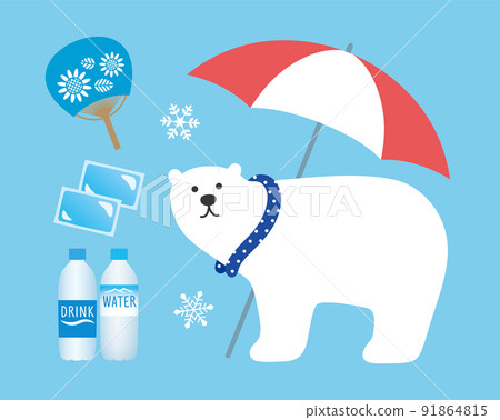 Polar bear and heat stroke countermeasure icon set Polar bear and heat stroke countermeasure icon set 91864815