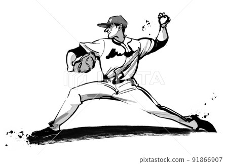 Sumi-e style baseball player 91866907