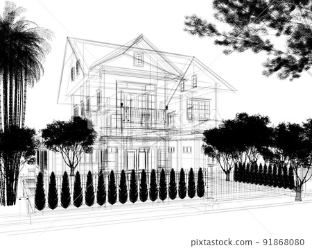 sketch design of house ,3d rendering sketch design of house ,3d rendering 91868080