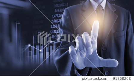 Stock market or forex trading graph and candlestick chart suitable for financial investment concept. Economy trends background for business idea and all art work design. Abstract finance background. Stock market or forex trading graph and candlestick chart suitable for financial investment concept. Economy trends background for business idea and all art work design. Abstract finance background. 91868208