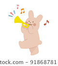 Rabbit blowing trumpet 91868781