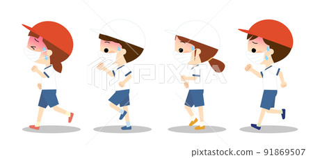 Spicy children wearing masks and running in gym clothes Spicy children wearing masks and running in gym clothes 91869507