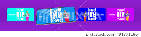 Travel and vacation banners with woman tourist Travel and vacation banners with woman tourist 91871160