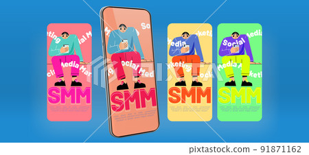 Social media marketing concept with man with phone Social media marketing concept with man with phone 91871162