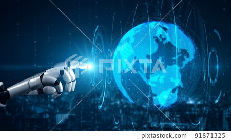 Futuristic robot artificial intelligence enlightening AI technology concept Futuristic robot artificial intelligence enlightening AI technology concept 91871325