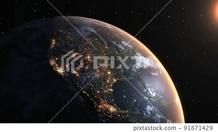Planet earth with realistic geography surface and orbital 3D cloud atmosphere 91871429