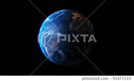 Planet earth with realistic geography surface and orbital 3D cloud atmosphere Planet earth with realistic geography surface and orbital 3D cloud atmosphere 91871519
