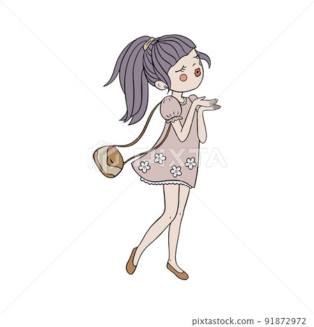 Cute cartoon-style girl sends an air kiss. A stylized character for design. Cute cartoon-style girl sends an air kiss. A stylized character for design. 91872972