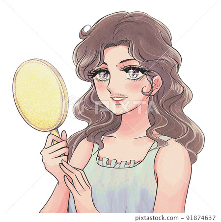 昭和復古少女卡通風，鼻下長毛？鬍鬚？長大的女人 91874637