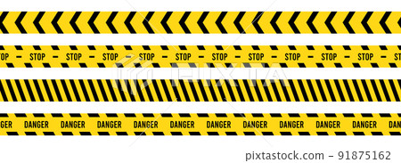 Caution, safety tape. Yellow, black stripe danger tape for atterntion, hazard ribbon. Police, construction area sign banner, barrier symbol Caution, safety tape. Yellow, black stripe danger tape for atterntion, hazard ribbon. Police, construction area sign banner, barrier symbol 91875162