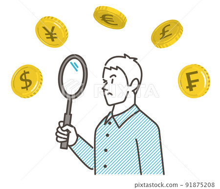 FX 和外觀存款概念。男性比較主要貨幣[矢量圖素材] 91875208