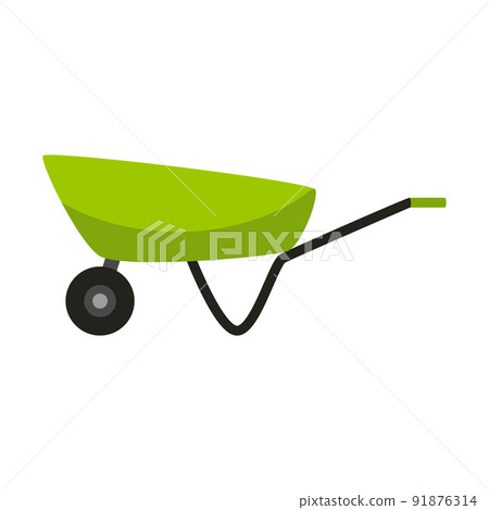 An empty green garden wheelbarrow. Gardening, renovation. Cartoon Flat style.Isolated on a white background. An empty green garden wheelbarrow. Gardening, renovation. Cartoon Flat style.Isolated on a white background. 91876314