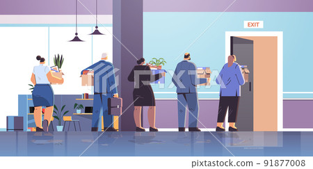 unhappy fired employees or businesspeople leaving office open door exit dismissal unemployment jobless employee job reduction unhappy fired employees or businesspeople leaving office open door exit dismissal unemployment jobless employee job reduction 91877008