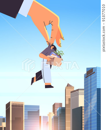 big boss hand holding fired dismissed business woman with things unemployment crisis jobless employee job reduction layoff big boss hand holding fired dismissed business woman with things unemployment crisis jobless employee job reduction layoff 91877010