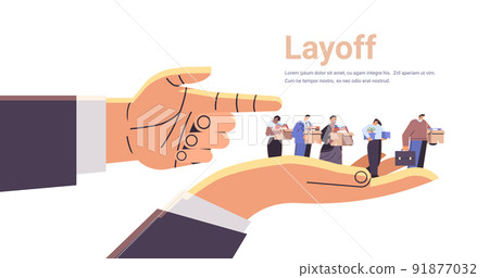 boss dismisses employees fired businesspeople row with cardboard boxes on big hand dismissal unemployment jobless boss dismisses employees fired businesspeople row with cardboard boxes on big hand dismissal unemployment jobless 91877032