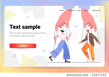 hands of puppeteer holding businesspeople on leash manipulation control concept 91877143