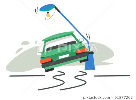 Car crash, hitting pole or lantern on street road 91877262