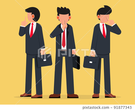 Group of businessman standing making be quiet. 91877343