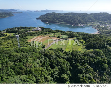 Aerial view from the sky above the newly established Kujukushima Tourist Park 91877849