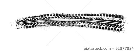 Auto tire tread grunge element. Car and motorcycle tire pattern, wheel tyre tread track. Black tyre print. Vector illustration isolated on white background 91877884