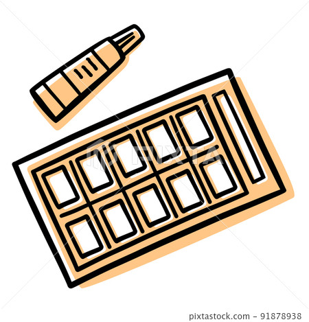 A set of cuvettes and a tube of watercolor paint. Artist. A set of creative tools. Icons for artists. Vector paint. 91878938