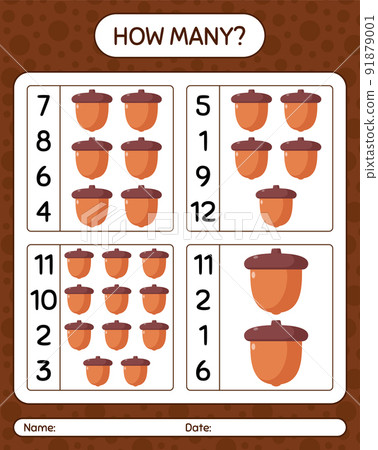 How many counting game with acorn. worksheet for preschool kids, kids activity sheet How many counting game with acorn. worksheet for preschool kids, kids activity sheet 91879001