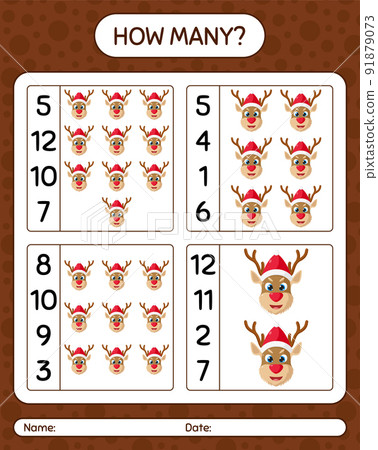 How many counting game with reindeer. worksheet for preschool kids, kids activity sheet How many counting game with reindeer. worksheet for preschool kids, kids activity sheet 91879073
