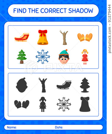 Find the correct shadows game with christmas icon. worksheet for preschool kids, kids activity sheet 91879444