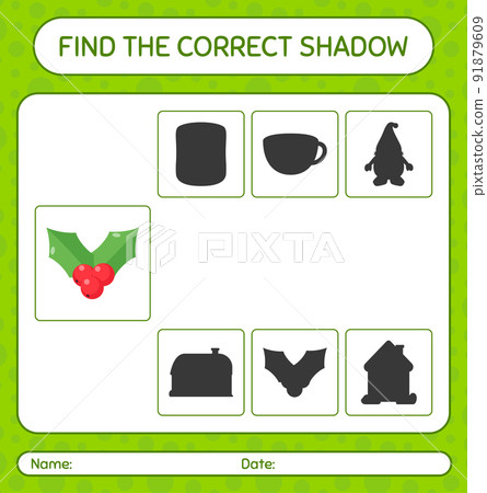 Find the correct shadows game with holly berry. worksheet for preschool kids, kids activity sheet Find the correct shadows game with holly berry. worksheet for preschool kids, kids activity sheet 91879609
