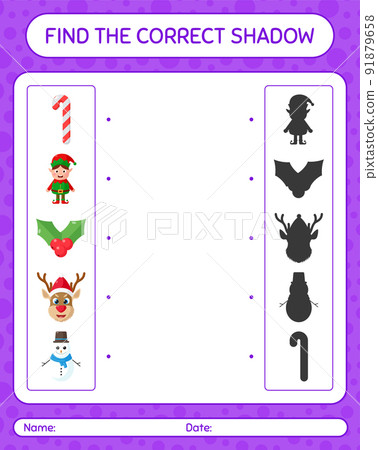 Find the correct shadows game with christmas icon. worksheet for preschool kids, kids activity sheet Find the correct shadows game with christmas icon. worksheet for preschool kids, kids activity sheet 91879658