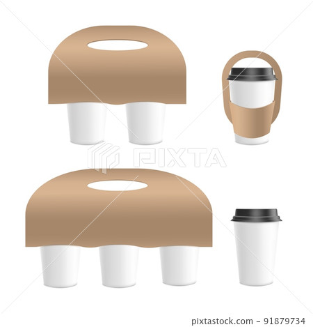 Set beige, brown holder for cups of coffee, vector flat illustration on a white background. Set beige, brown holder for cups of coffee, vector flat illustration on a white background. 91879734