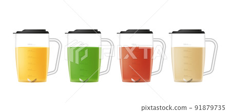 Blender bowls with juice and smoothie, realistic vector illustration isolated. Blender bowls with juice and smoothie, realistic vector illustration isolated. 91879735