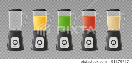 Juice in blender. Blender, set of 3d realistic vector illustrations on a transparent background. Juice in blender. Blender, set of 3d realistic vector illustrations on a transparent background. 91879737