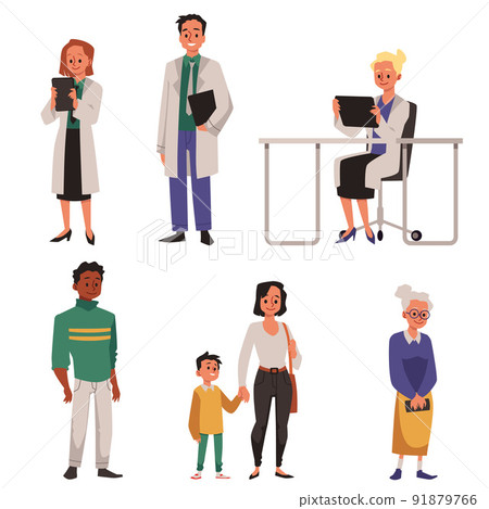 Electronic health records concept with doctors in white coats and patiens Electronic health records concept with doctors in white coats and patiens 91879766