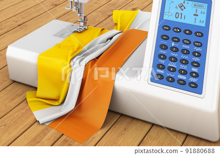 Sewing machine with Disability flag, Overcoming flag or Flag of the Rights of Persons with Disabilities. 3D rendering 91880688