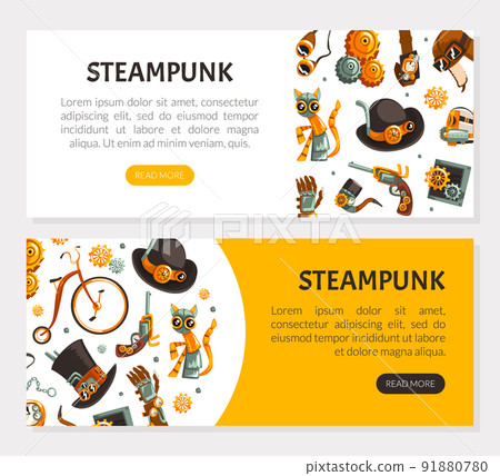 Steampunk Retrofuturistic Technology Design with Industrial Steam-powered Mechanism Vector Template Steampunk Retrofuturistic Technology Design with Industrial Steam-powered Mechanism Vector Template 91880780