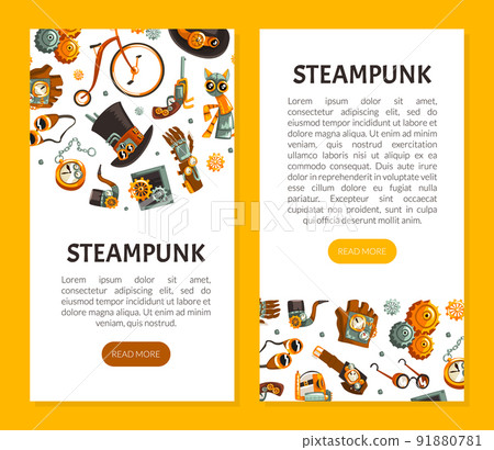 Steampunk Retrofuturistic Technology Design with Industrial Steam-powered Mechanism Vector Template Steampunk Retrofuturistic Technology Design with Industrial Steam-powered Mechanism Vector Template 91880781