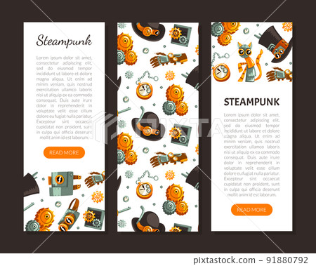 Steampunk Retrofuturistic Technology Design with Industrial Steam-powered Mechanism Vector Template Steampunk Retrofuturistic Technology Design with Industrial Steam-powered Mechanism Vector Template 91880792
