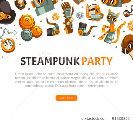Steampunk Retrofuturistic Technology Design with Industrial Steam-powered Mechanism Vector Template Steampunk Retrofuturistic Technology Design with Industrial Steam-powered Mechanism Vector Template 91880803